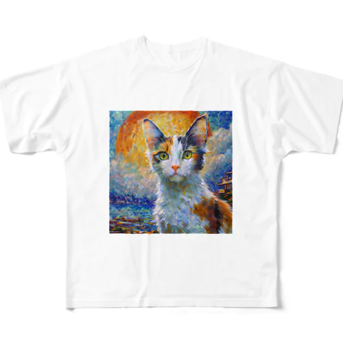 日本の夜明けですニャン All-Over Print T-Shirt