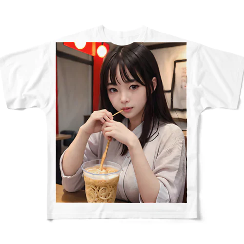 女性_ラーメン_作画崩壊 フルグラフィックTシャツ