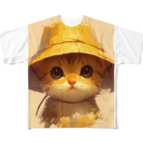 帽子をかぶった可愛い子猫 Marsa フルグラフィックTシャツ