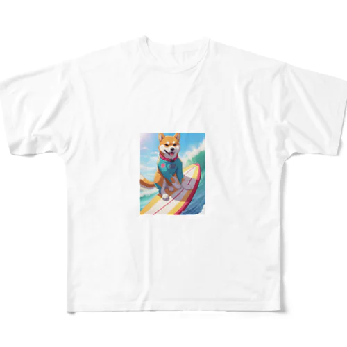 サーフィンする柴犬 All-Over Print T-Shirt