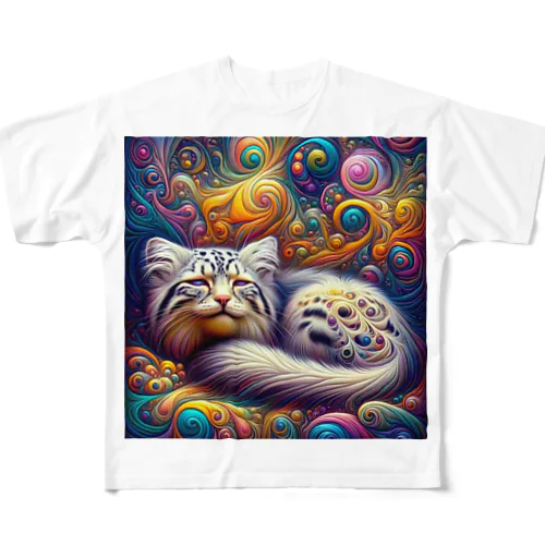 Psychedelic pallas cat フルグラフィックTシャツ