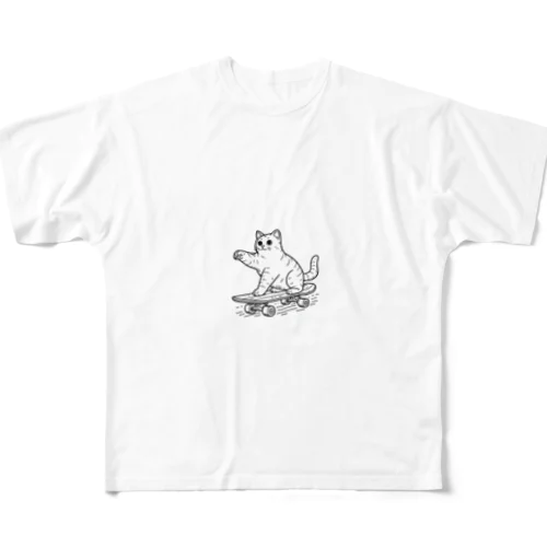 スケートボード猫 All-Over Print T-Shirt