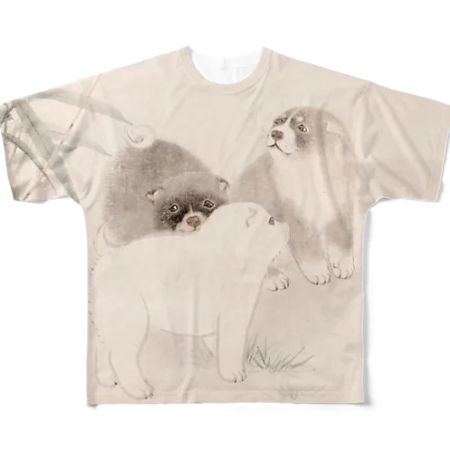犬『狗子之図』/ Puppies All-Over Print T-Shirt