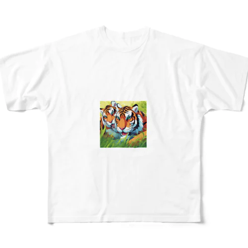 他の虎と遊んでいる虎 All-Over Print T-Shirt