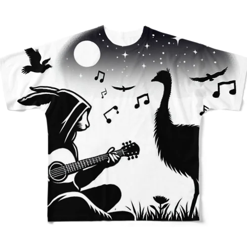 ウサギ　ギター　エミュー All-Over Print T-Shirt
