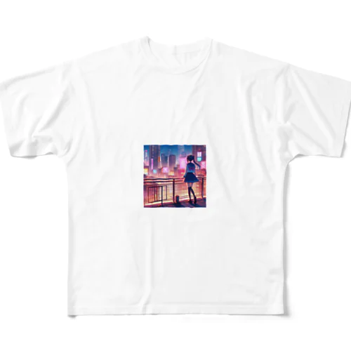 ネオン街少女 All-Over Print T-Shirt