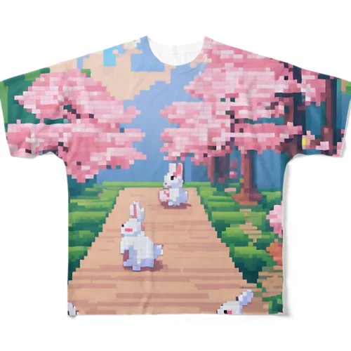 ドット絵　子うさぎ　春のお散歩 フルグラフィックTシャツ