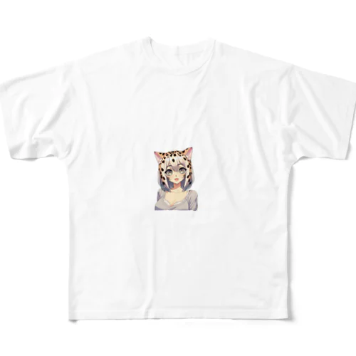 ベンガルキャットを女の子にしたイラスト フルグラフィックTシャツ