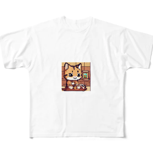 おやつが大好きな可愛い猫 フルグラフィックTシャツ