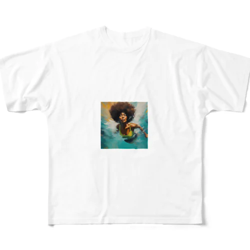 海の世界を楽しむ女性 All-Over Print T-Shirt