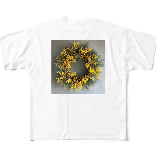 ミモザの花をりース　なでしこ1478 フルグラフィックTシャツ