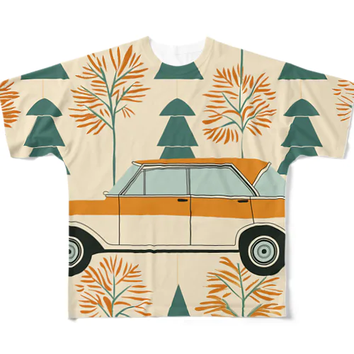 北欧レトロカー フルグラフィックTシャツ