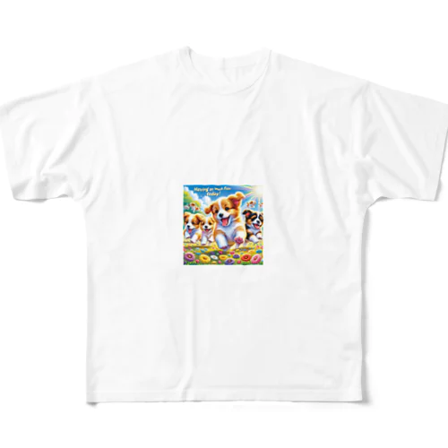 仲良くかけっこしてるワンちゃん達 All-Over Print T-Shirt