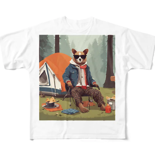 ベテランキャンパー犬 フルグラフィックTシャツ