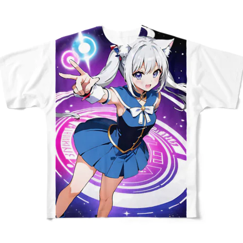 魔法猫少女ルナ「♪チェンジぃ～する～んだ～ 正しいオトコ～！」中学3年生 フルグラフィックTシャツ