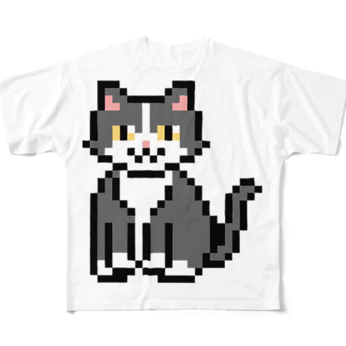 ハチワレ猫のドット絵 フルグラフィックTシャツ