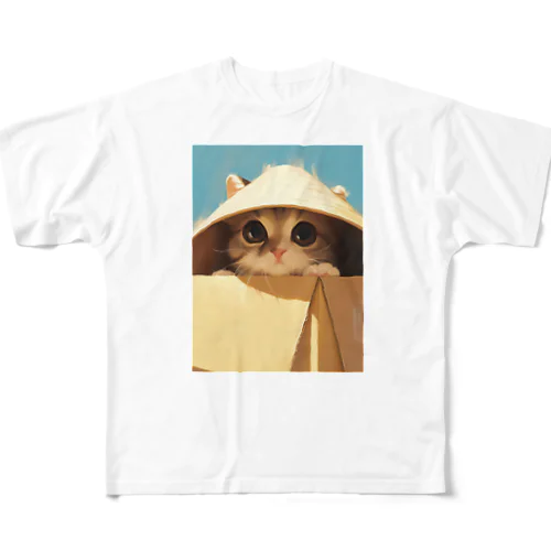 箱からのぞいている子猫　ラフルール　1859 フルグラフィックTシャツ