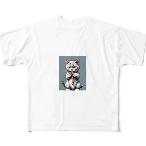 ネクタイ猫さん フルグラフィックTシャツ