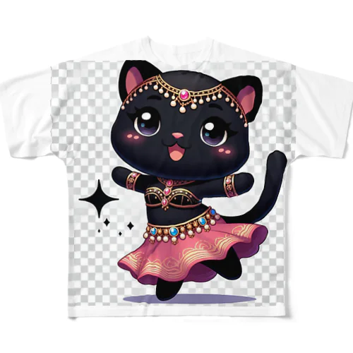 黒猫ベリーダンス フルグラフィックTシャツ