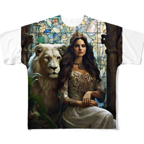 ホワイトライオンと彼女 フルグラフィックTシャツ