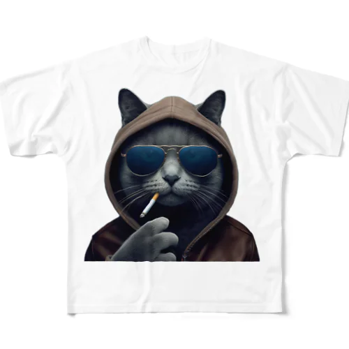 Smoking Cat フルグラフィックTシャツ