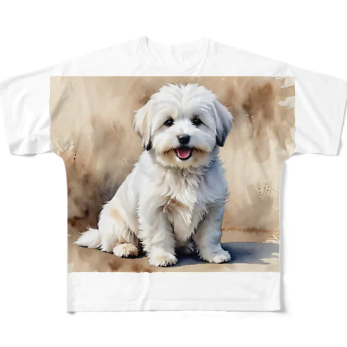 コトン・ド・テュレアール　Coton de Tulear　水彩画風 フルグラフィックTシャツ