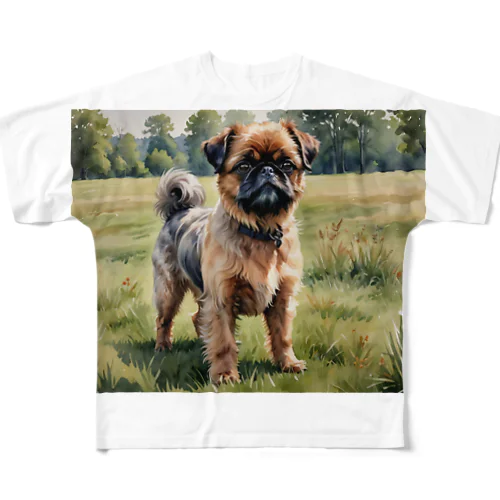 ブリュッセル・グリフォン　Brussels Griffon　水彩画風 フルグラフィックTシャツ