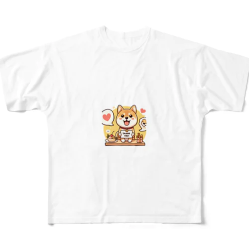 可愛らしい表情の柴犬が感謝の気持ちを込めて フルグラフィックTシャツ