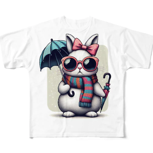 ふわふわうさぎがオシャレを楽しむうさぎ All-Over Print T-Shirt