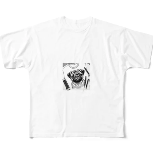 パグの鉛筆画 All-Over Print T-Shirt