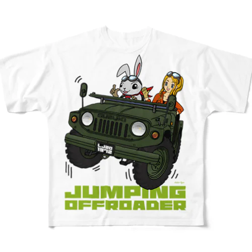 JUMPING OFFROADER 05 二代目ジムニーに乗るウサギと女の子 フルグラフィックTシャツ