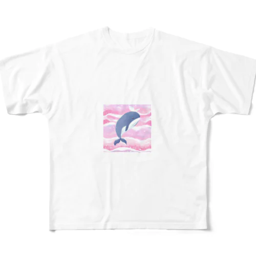 キュートなクジラのイラスト フルグラフィックTシャツ