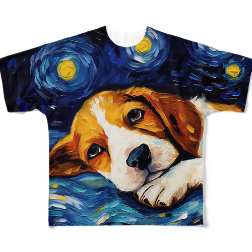 『星降る夜 - ビーグル犬の子犬 No.1』 フルグラフィックTシャツ