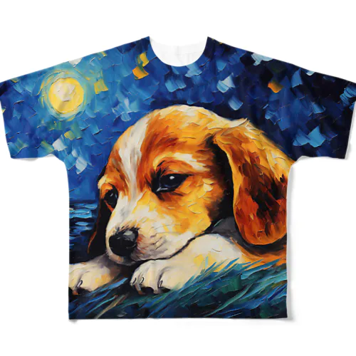 【星降る夜 - ビーグル犬の子犬 No.3】 All-Over Print T-Shirt