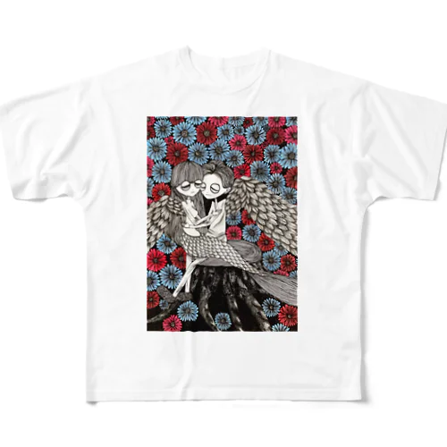 人魚とエンジェル フルグラフィックTシャツ