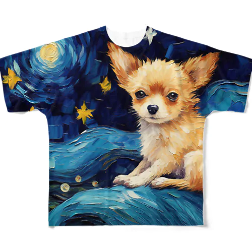 【星降る夜 - チワワ犬の子犬 No.2】 フルグラフィックTシャツ