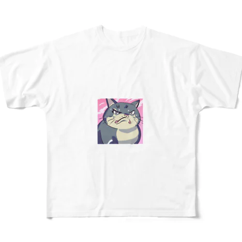 怒る猫 フルグラフィックTシャツ