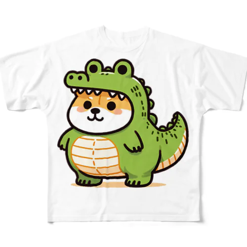 ワニの着ぐるみを着た柴犬のイラスト All-Over Print T-Shirt