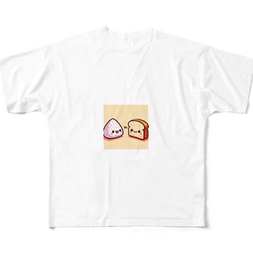 おにぎりVS食パンの戦い フルグラフィックTシャツ