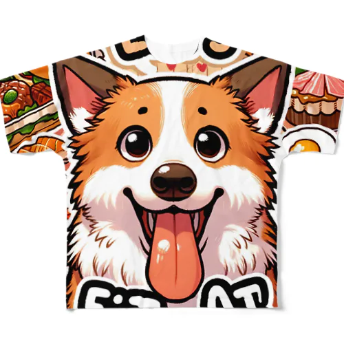 食いしん坊なミックス犬 フルグラフィックTシャツ