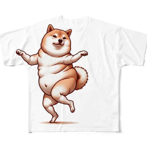 ダンスするシュールな柴犬 フルグラフィックTシャツ