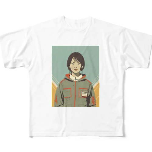 ジャケットを身に纏う女性2 All-Over Print T-Shirt