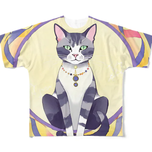 猫と魔法陣 フルグラフィックTシャツ