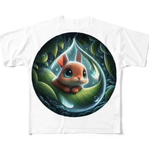 魚眼レンズの様な水滴💧を覗く小動物 All-Over Print T-Shirt