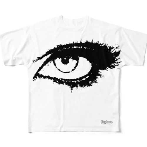 瞳 x 天使 ロゴ モノクロ フルグラフィックTシャツ All-Over Print T-Shirt