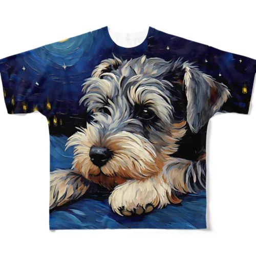 【星降る夜 - シュナウザー犬の子犬 No.1】 フルグラフィックTシャツ