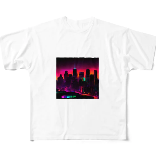 ネオンカラーで輝く都市2 フルグラフィックTシャツ