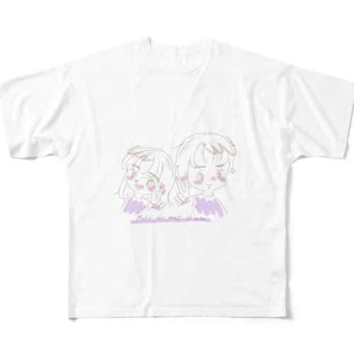 彼氏くんと彼女ちゃん 紫 フルグラフィックTシャツ