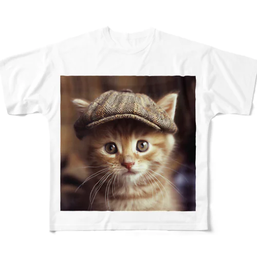 キャップを被った猫 アメジスト 2846 フルグラフィックTシャツ