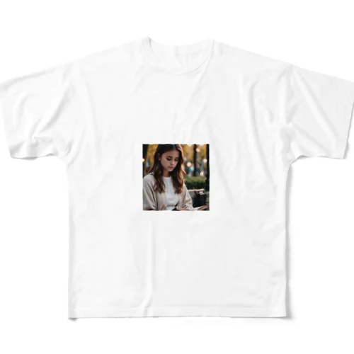 読書している少女 フルグラフィックTシャツ